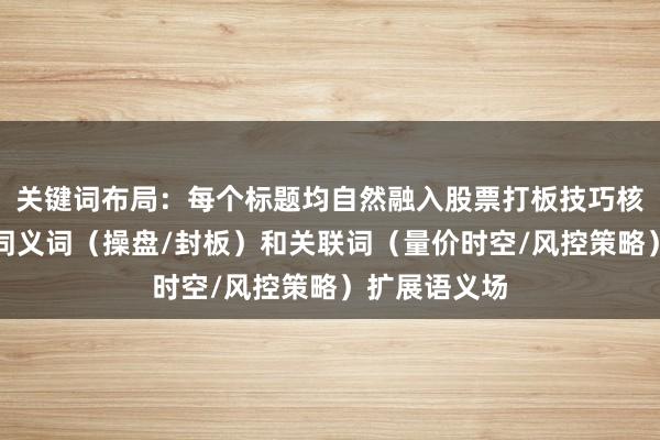 关键词布局：每个标题均自然融入股票打板技巧核心词，通过同义词（操盘/封板）和关联词（量价时空/风控策略）扩展语义场